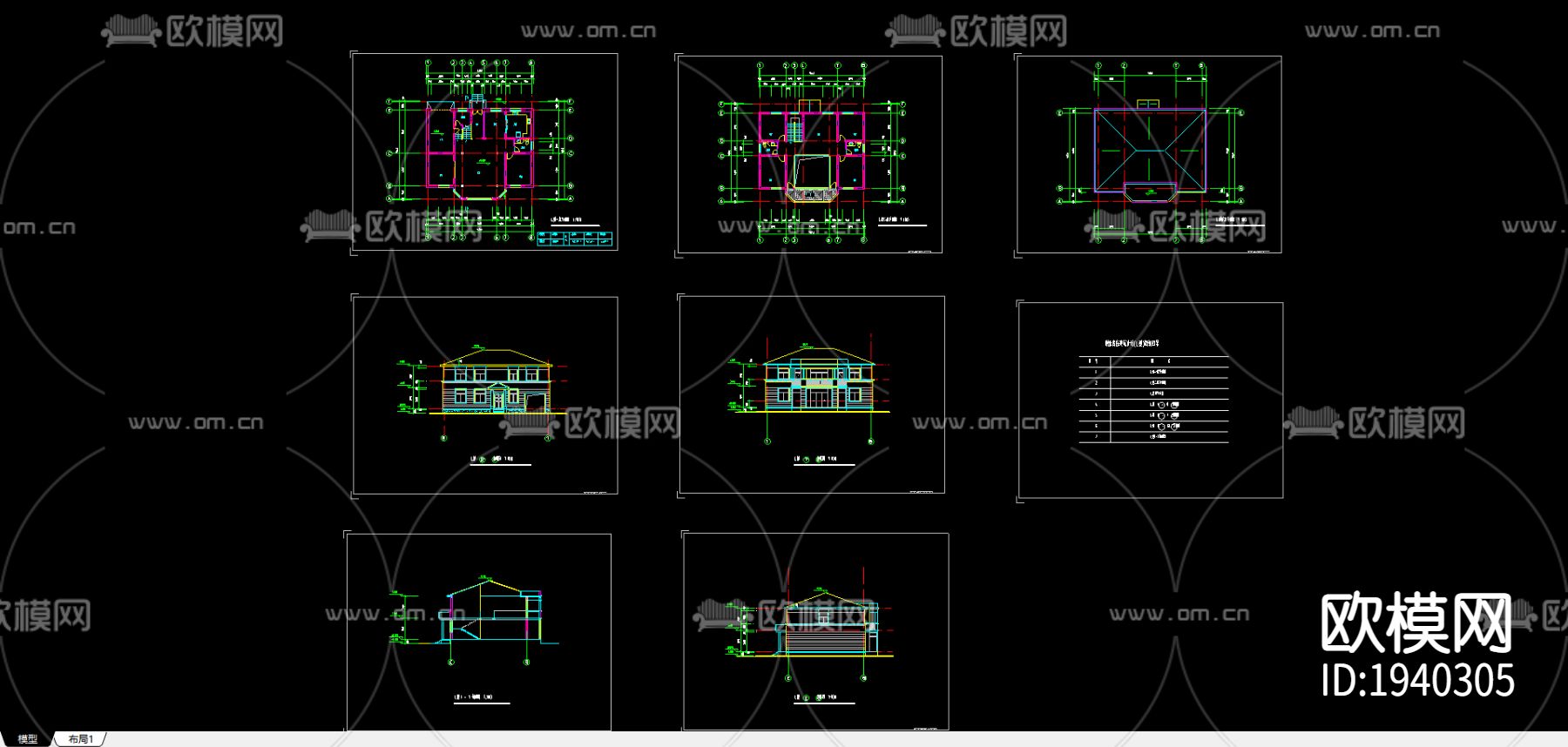 别墅cad平面布置图下载（渲染图1）