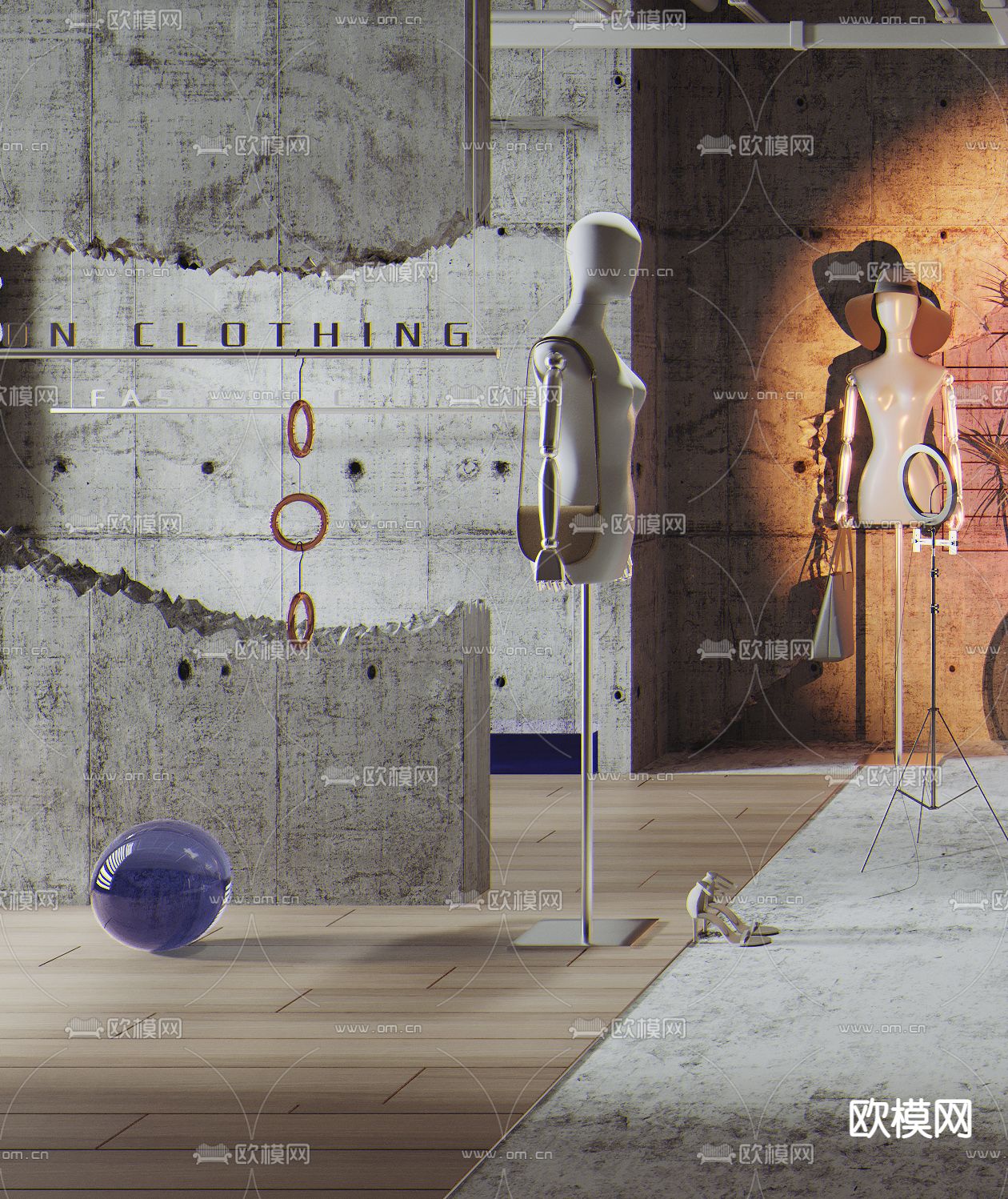 工业风服装店直播间3d模型下载（渲染图3）