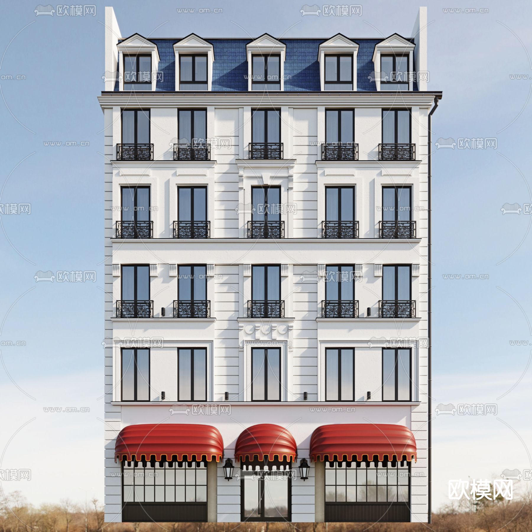 欧式商业住宅建筑外观3d模型下载（渲染图1）