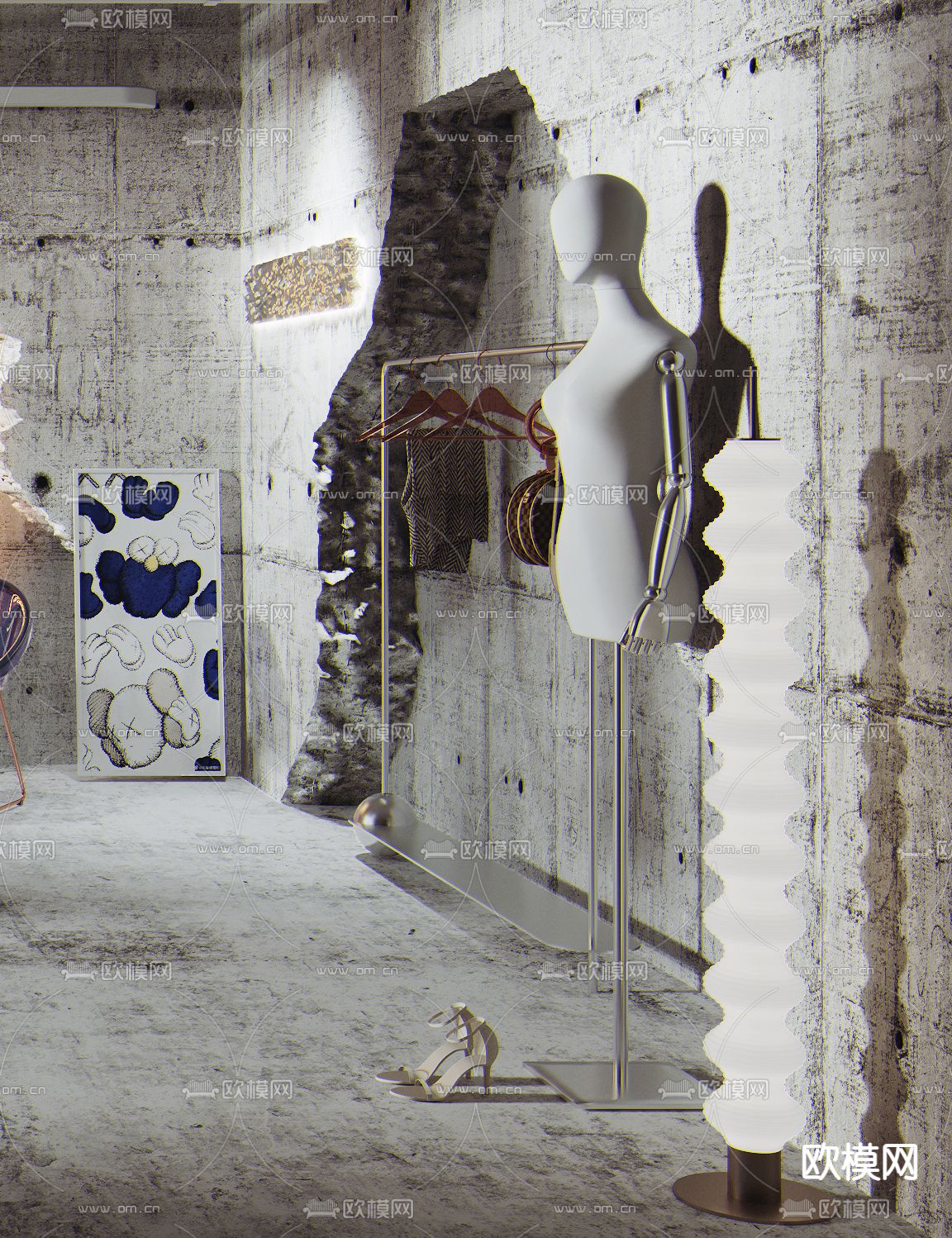 工业风服装店直播间3d模型下载（渲染图2）