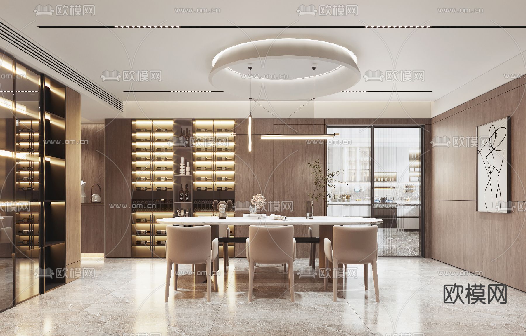 现代轻奢餐厅3d模型下载