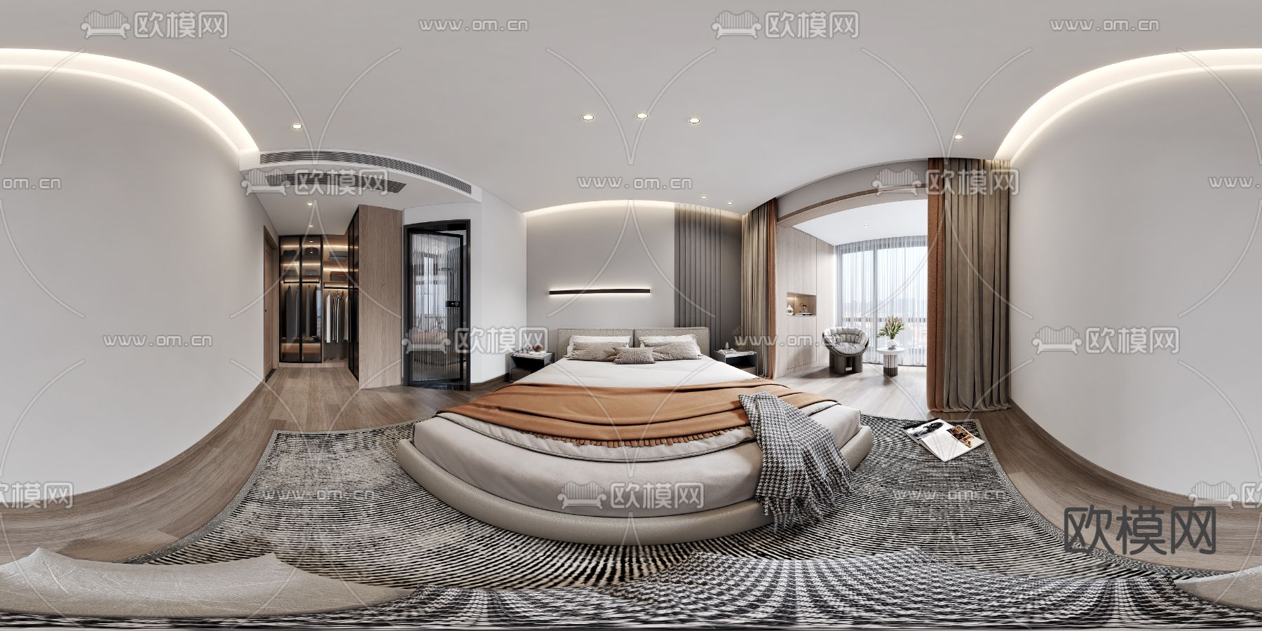 现代卧室主人房vr全景3d模型