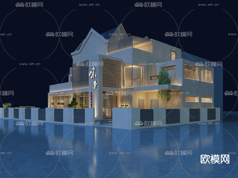 侘寂火锅店免费3d模型下载(渲染图1)