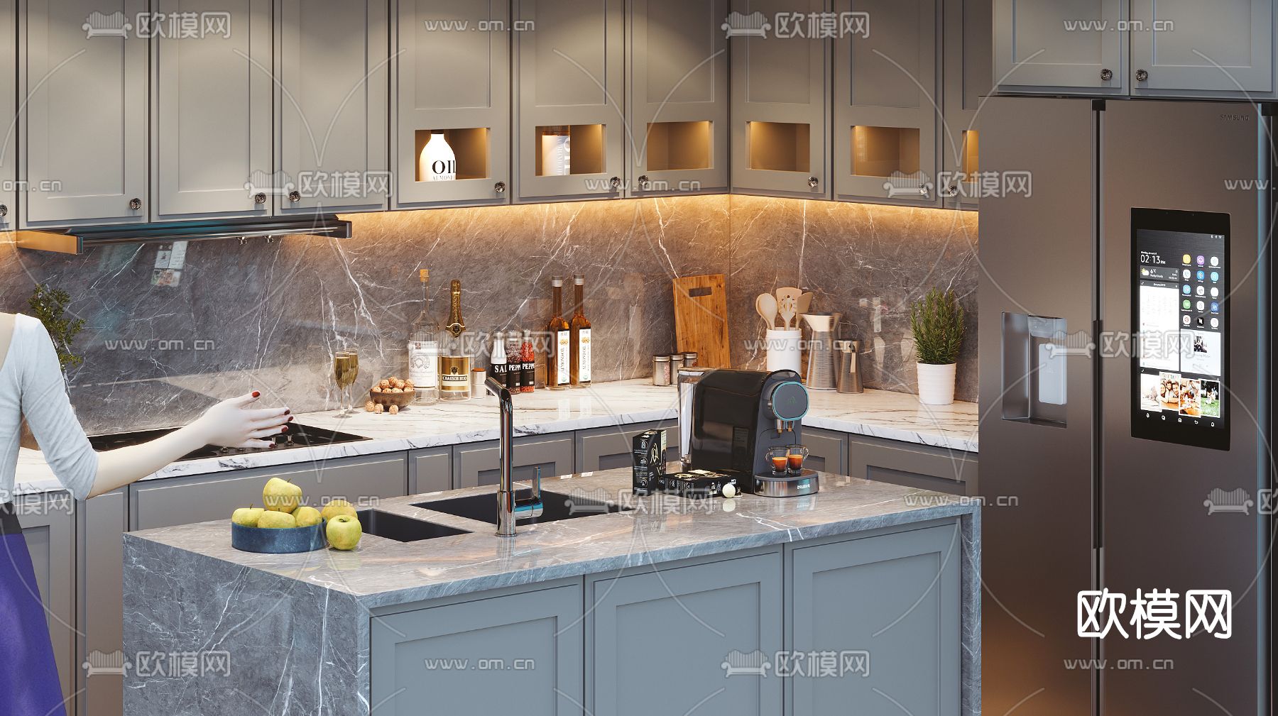 现代中岛橱柜3d模型下载（渲染图2）