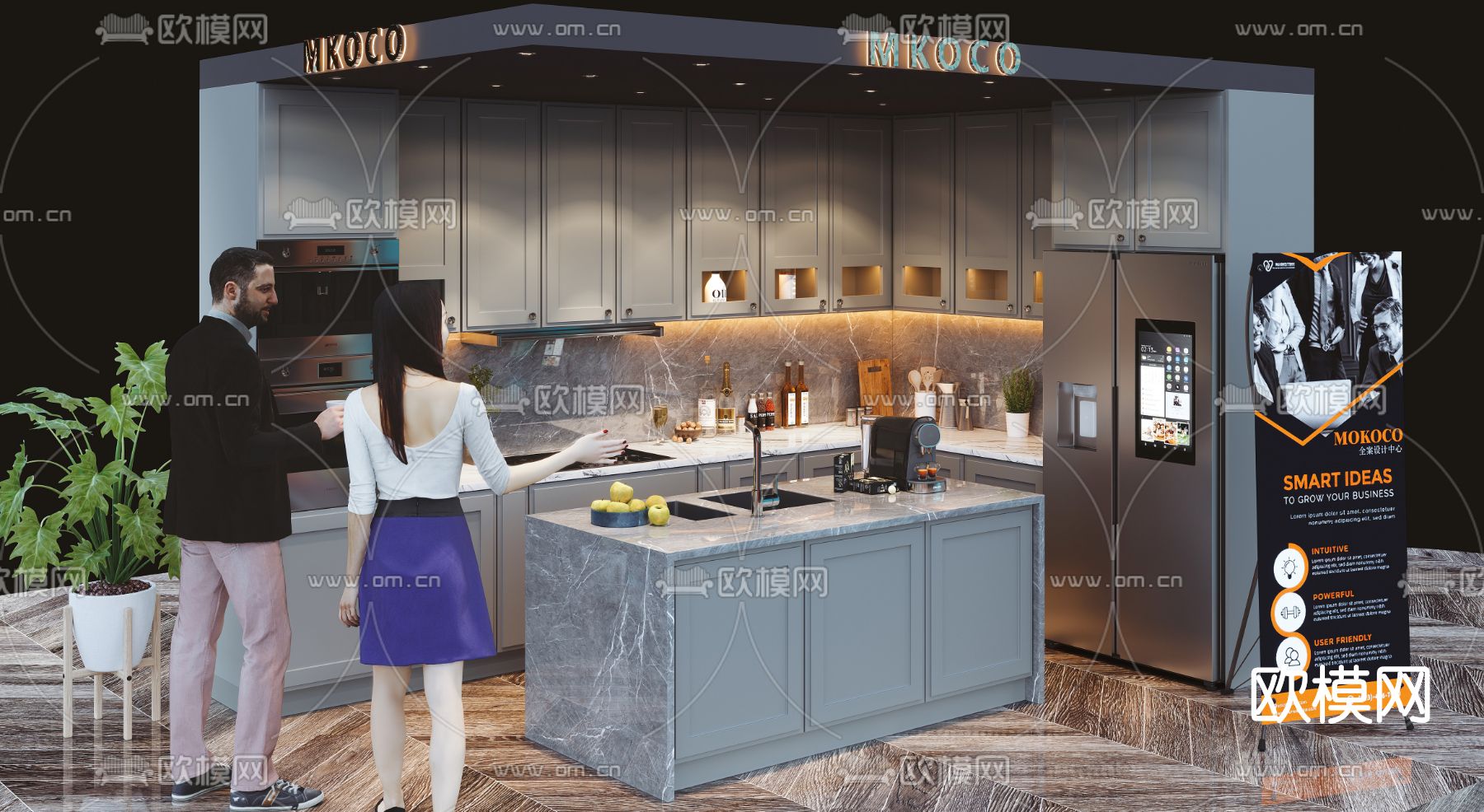 现代中岛橱柜3d模型下载（渲染图1）