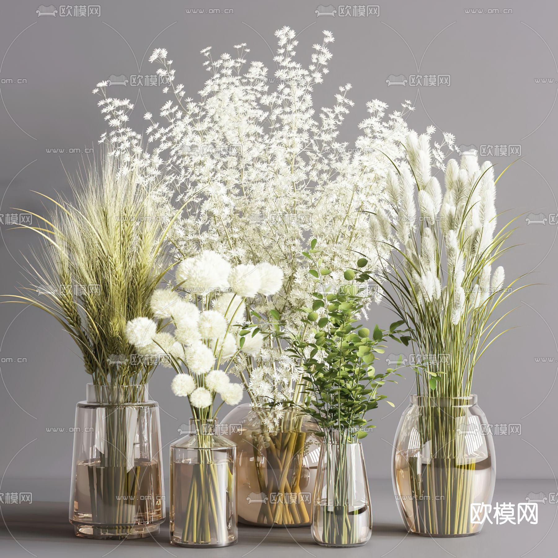 现代玻璃水生花瓶花艺3d模型下载