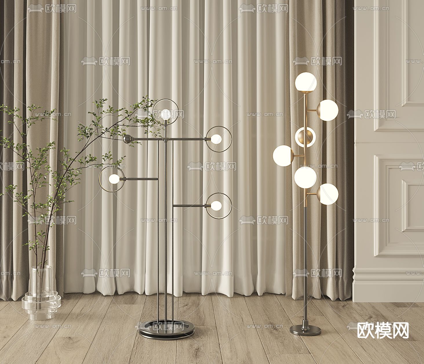 现代金属落地灯3d模型下载