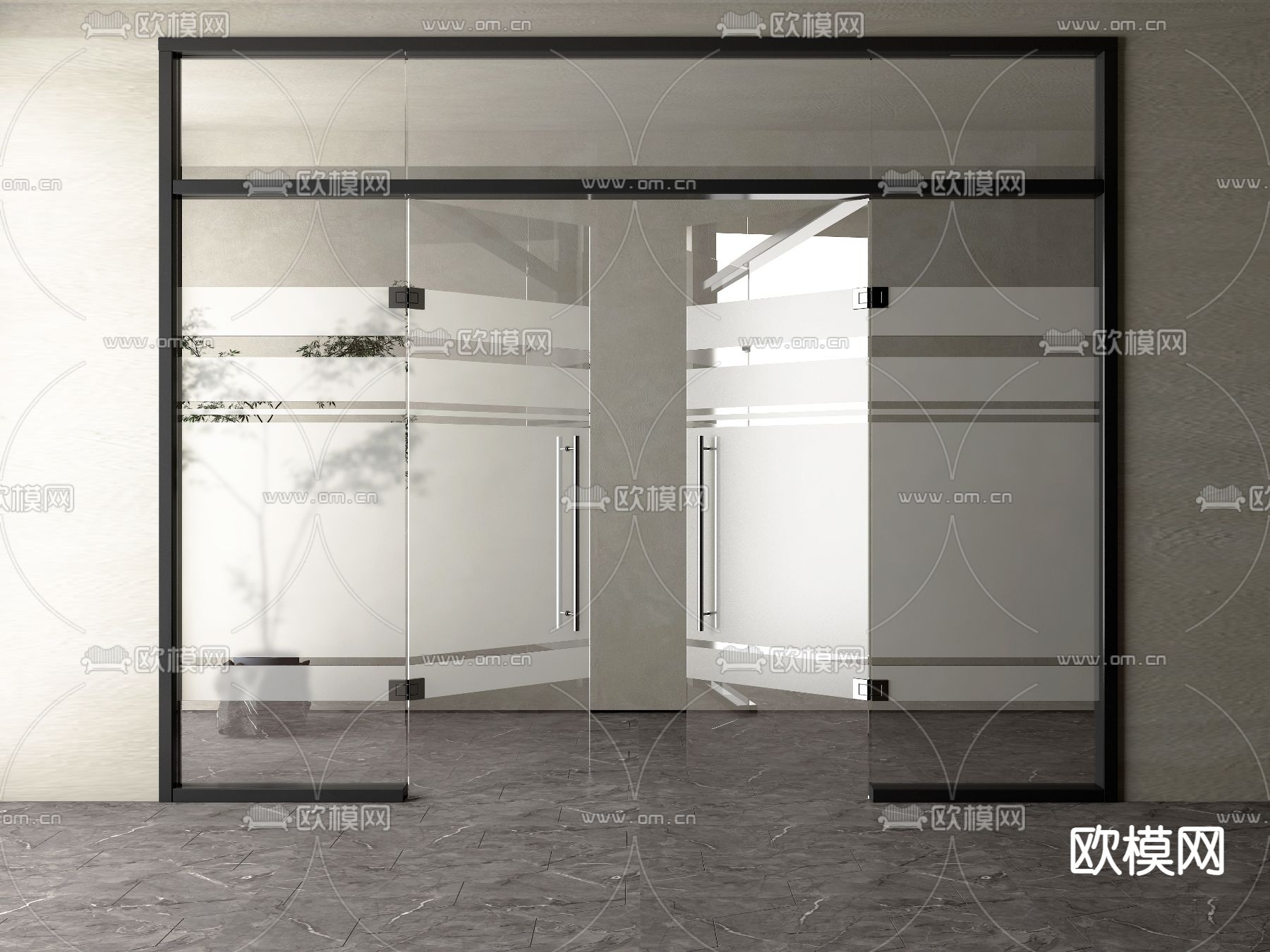 现代玻璃双开门su模型下载_ID:11789540_sketchup模型下载-欧模网