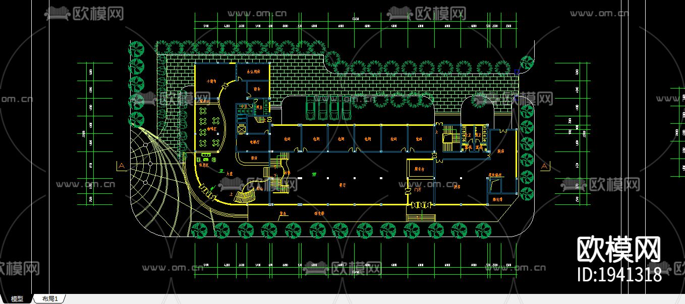 风云大酒店建筑CAD施工图下载（渲染图1）