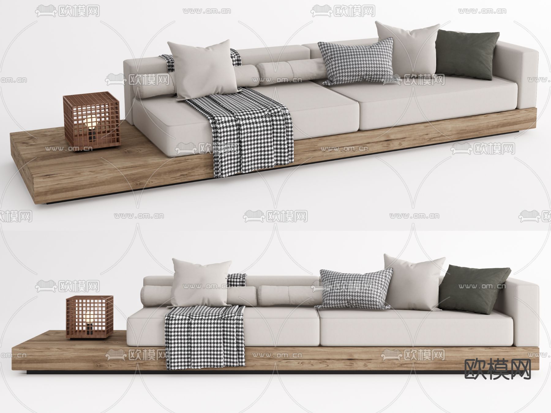 侘寂布艺多人沙发su模型下载（渲染图1）