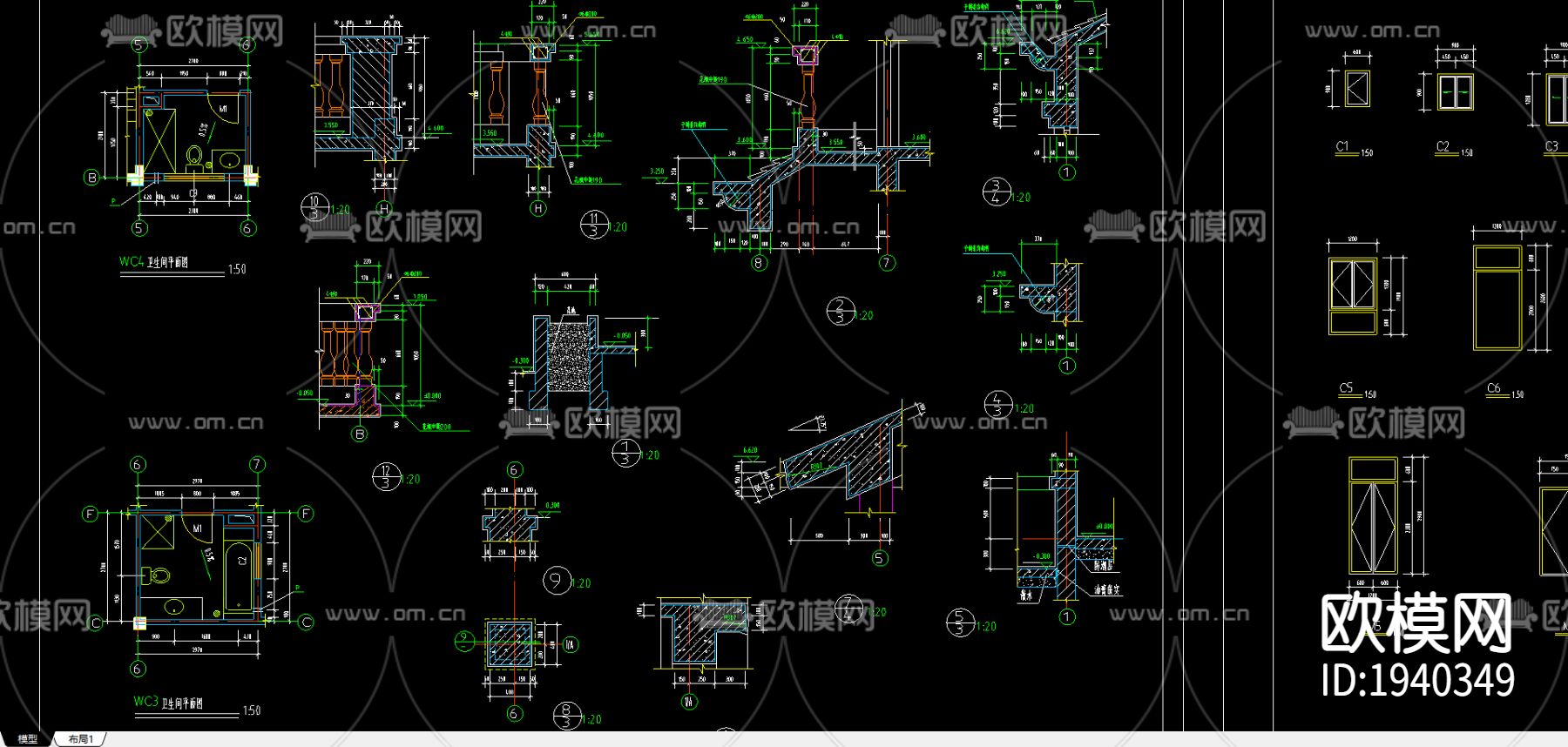 独栋别墅cad施工图-免费3dmax模型库-欧模网