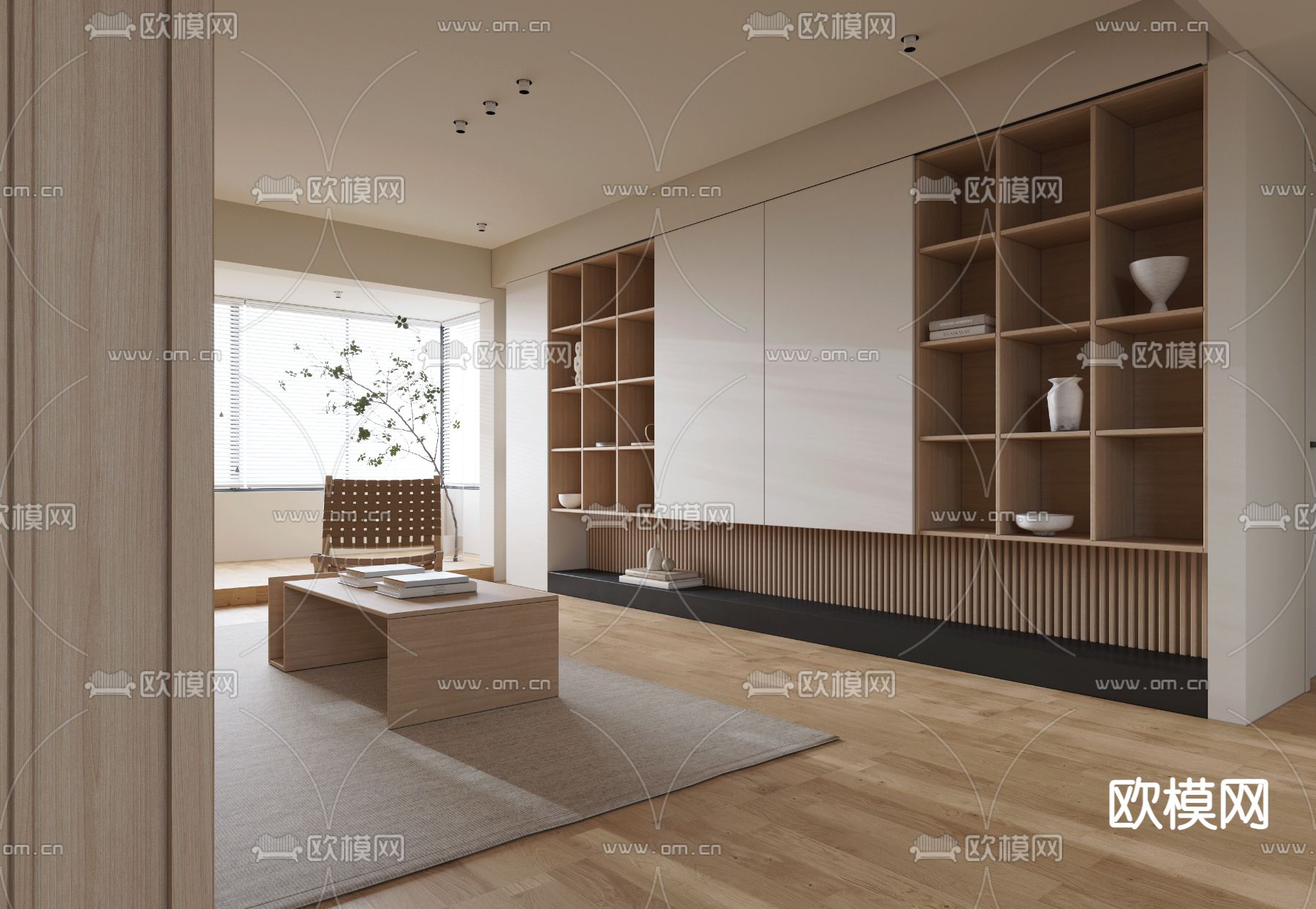 日式客厅餐厅3d模型下载（渲染图3）