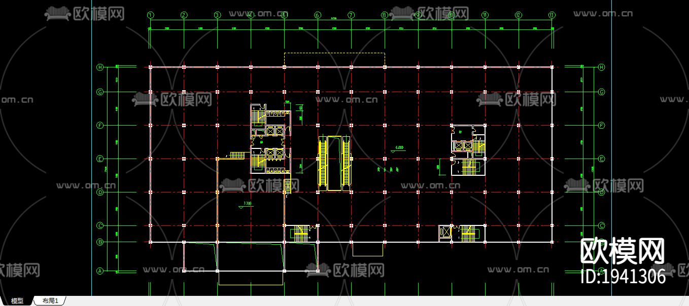 写字楼cad施工图下载（渲染图1）