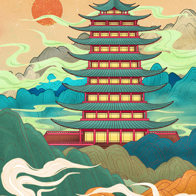  古风国潮城市地标建筑海报 