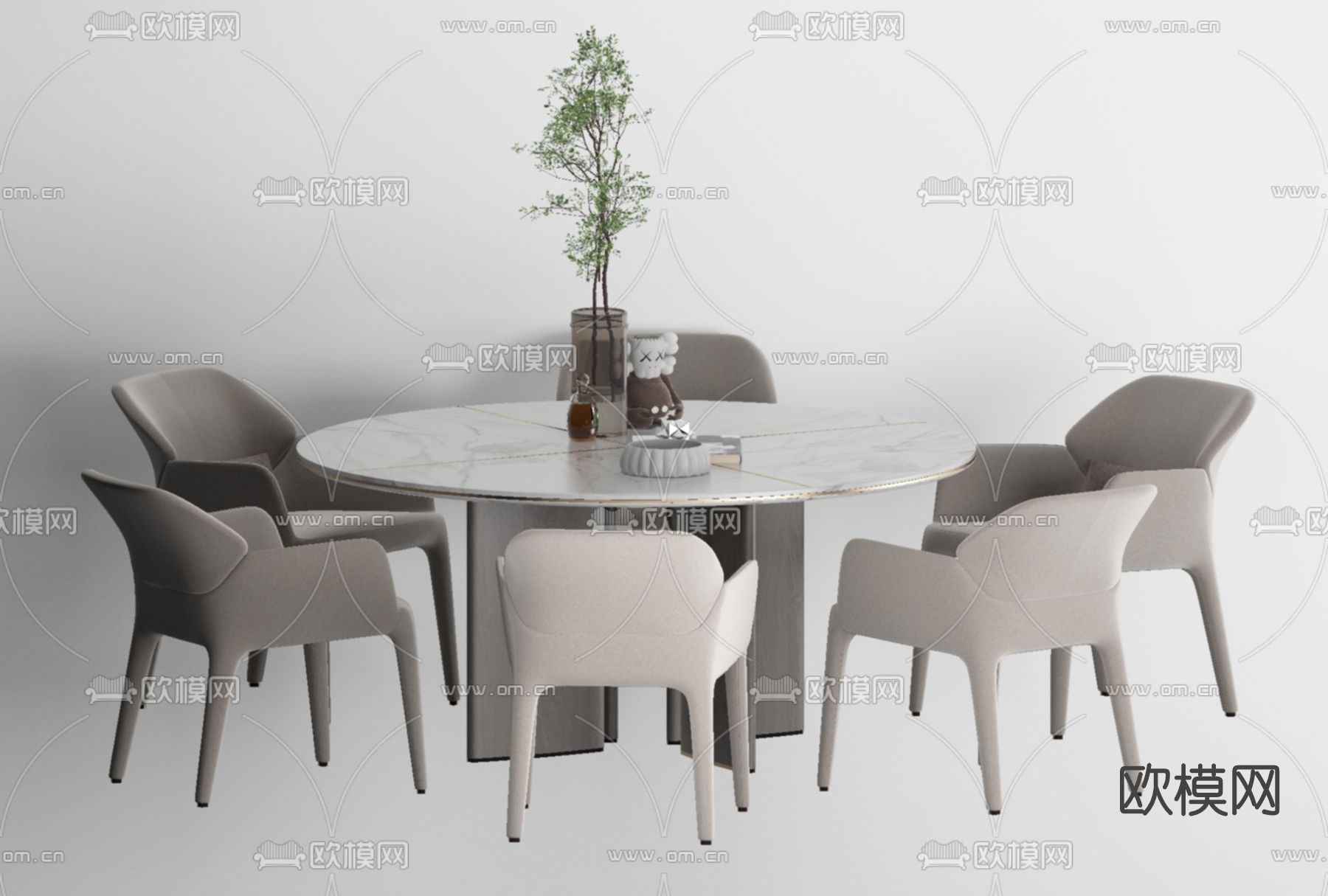 现代大理石餐桌椅免费3d模型下载