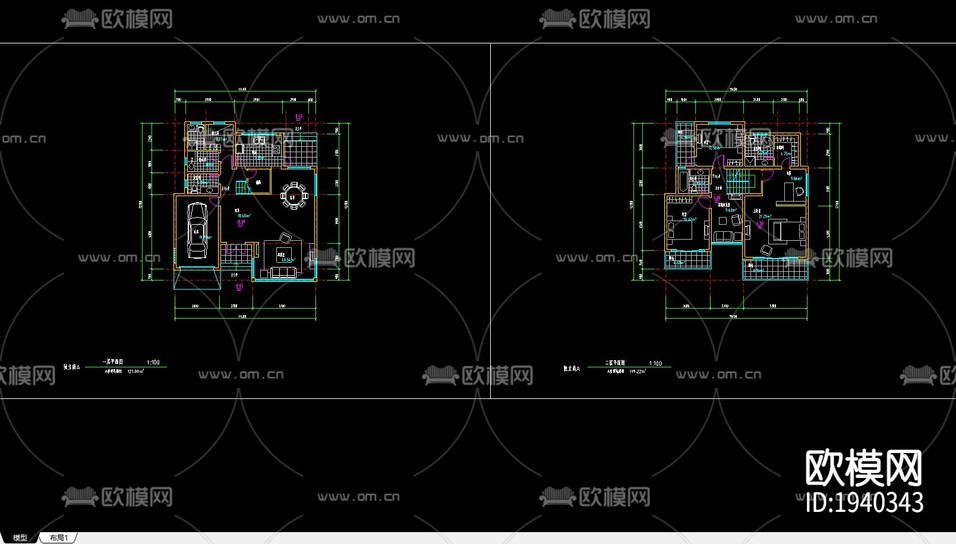獨(dú)棟別墅cad施工圖下載