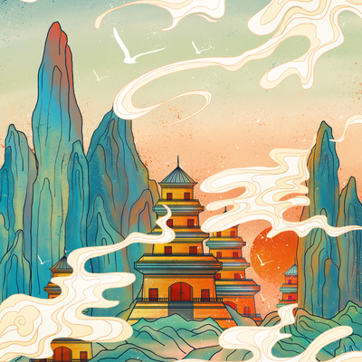  古风国潮城市地标建筑海报 