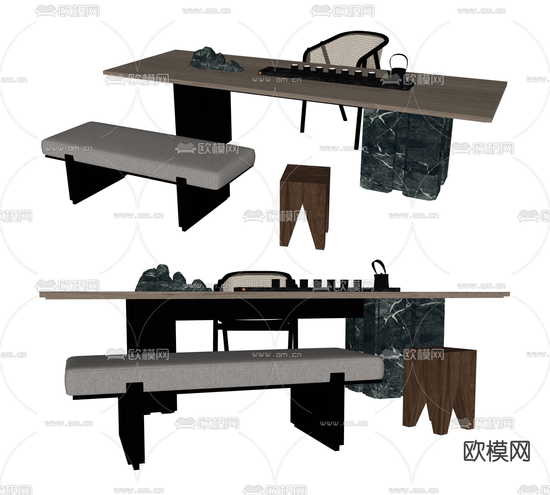 现代茶桌椅su模型下载（渲染图2）