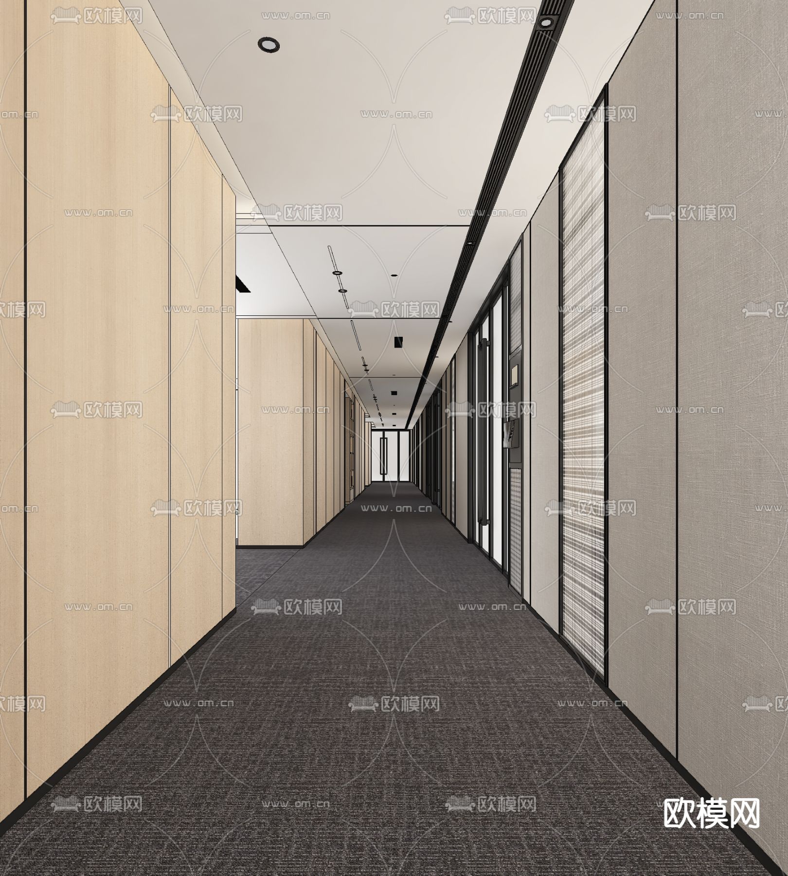 现代办公室过道su模型下载（渲染图2）