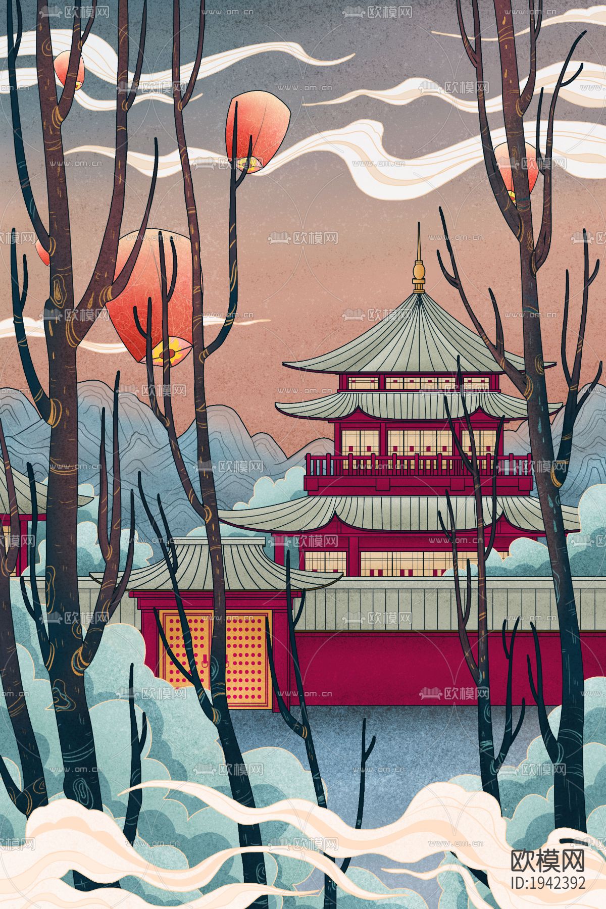 古风国潮城市地标建筑海报下载