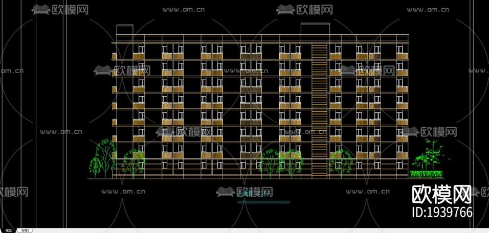 某中學(xué)學(xué)生公寓建筑CAD施工圖下載(渲染圖1)