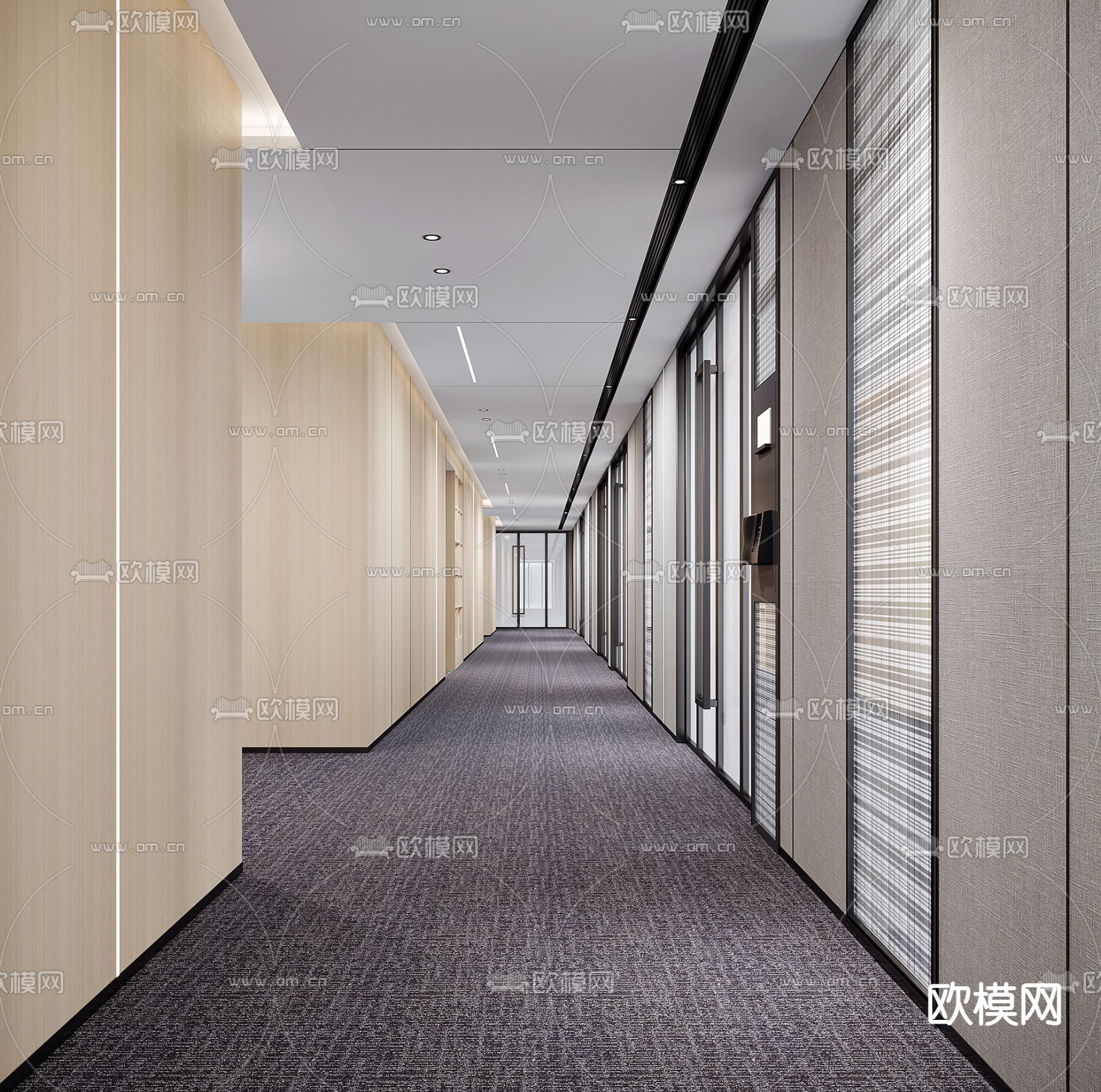 现代办公室过道su模型下载（渲染图1）