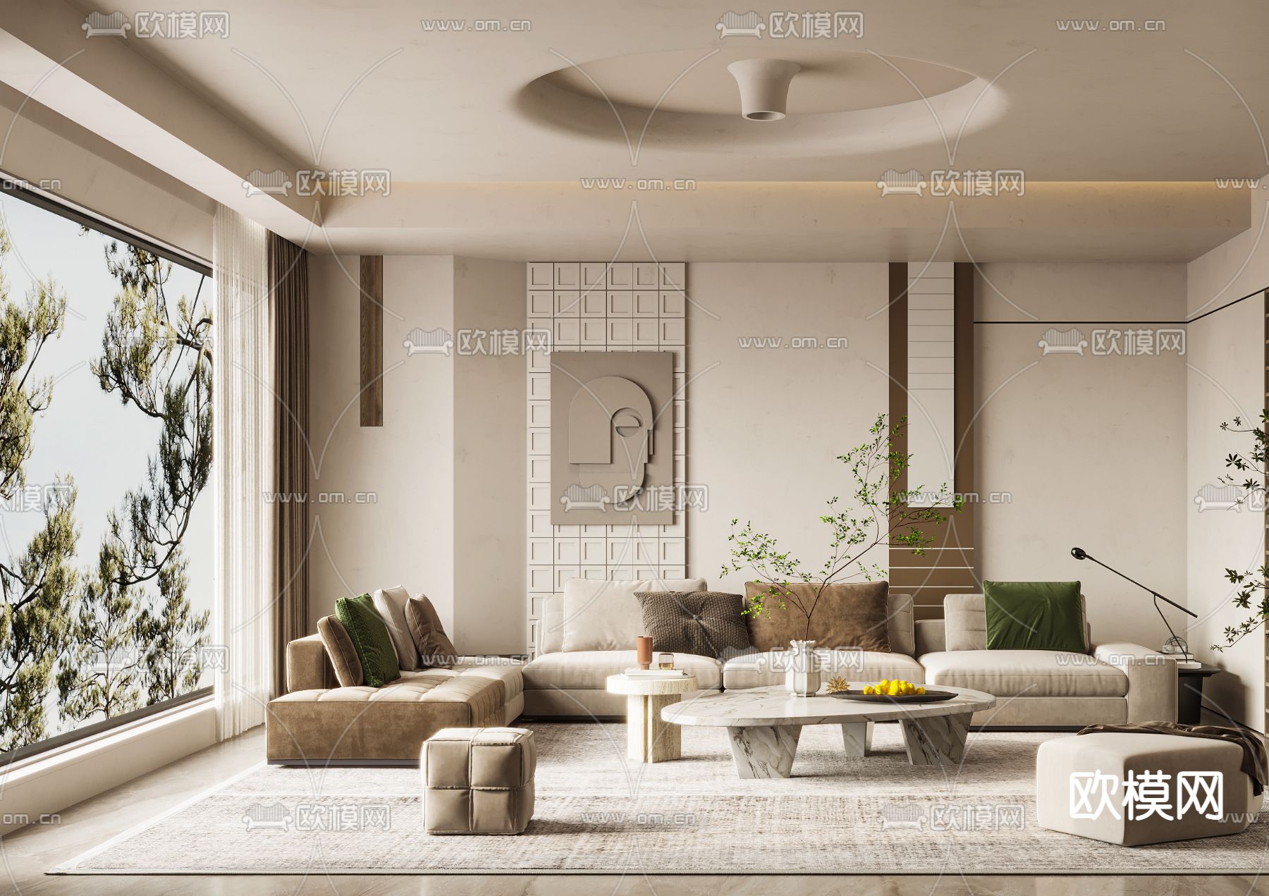 现代布艺转角沙发组合3d模型下载（渲染图3）