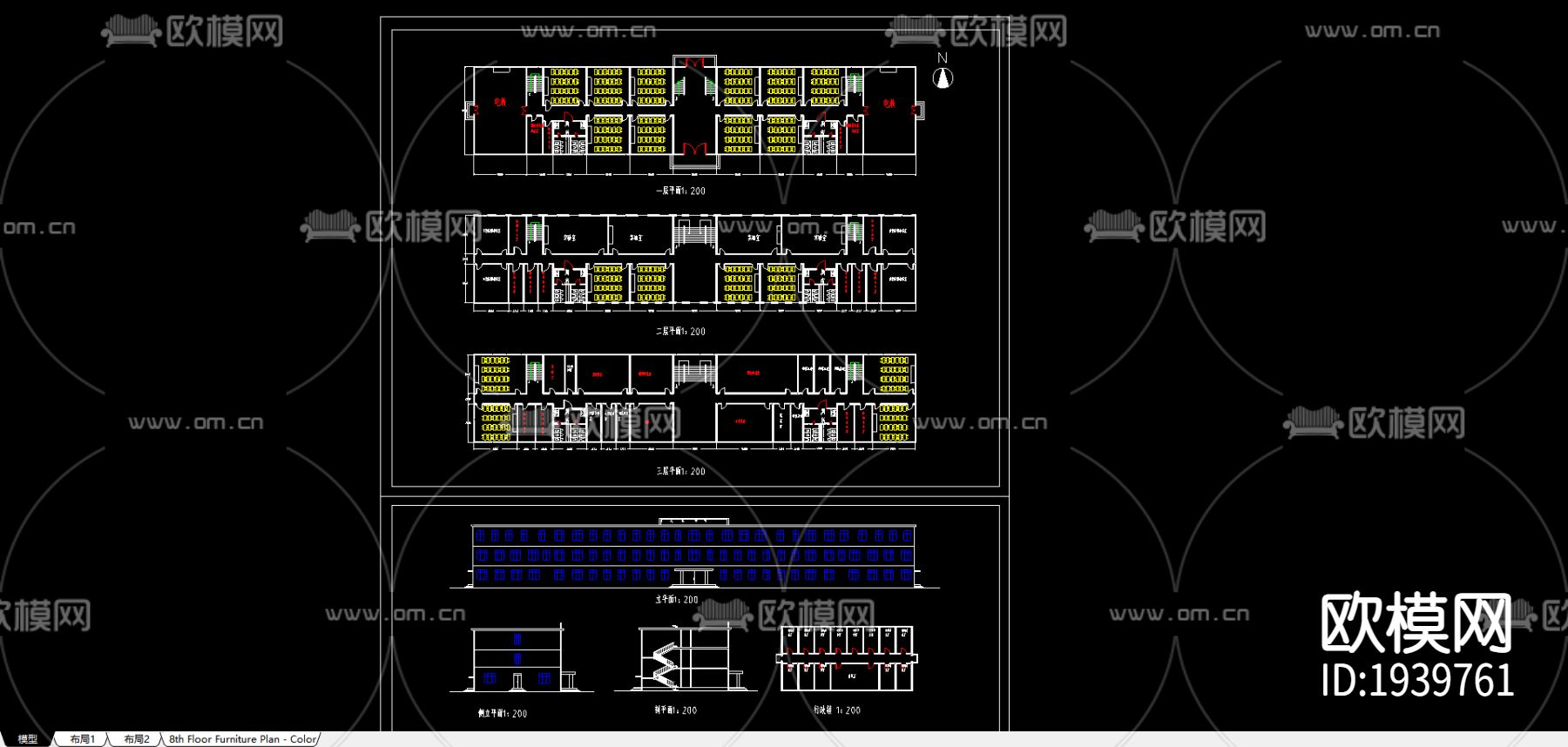 某学校教学楼CAD施工图下载（渲染图1）
