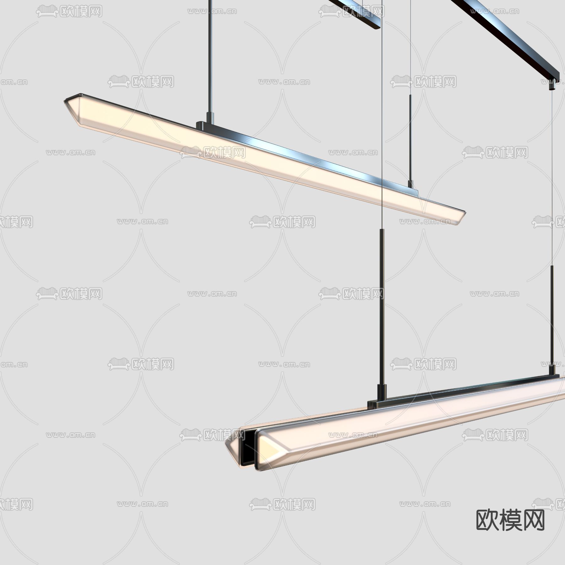 现代办公条形吊灯3d模型下载