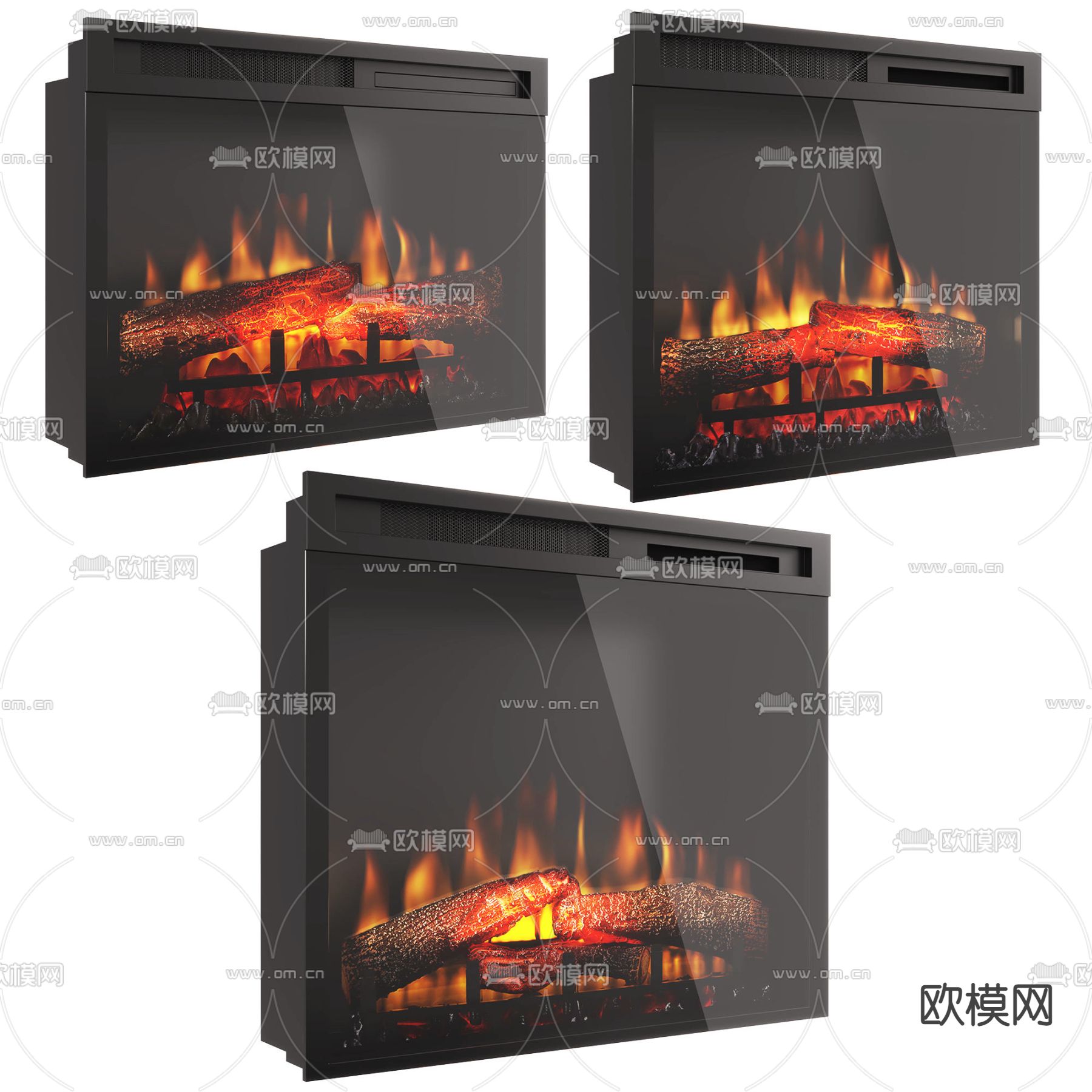 现代嵌入式电子壁炉3d模型下载