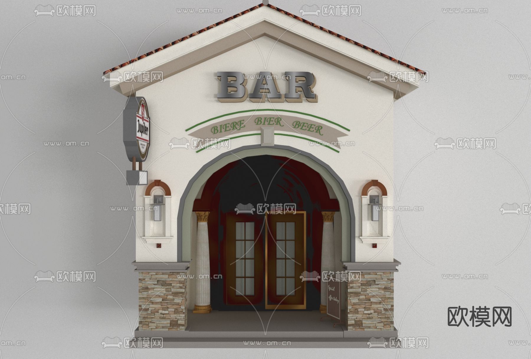 现代建筑面门门头免费3d模型下载