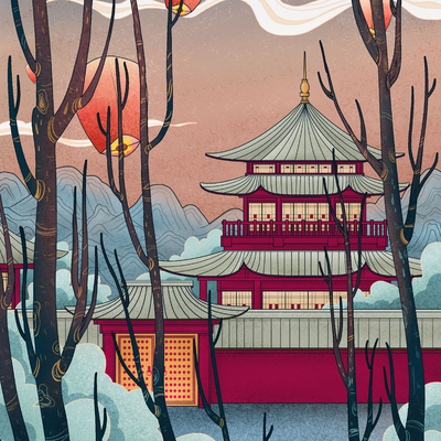  古风国潮城市地标建筑海报 