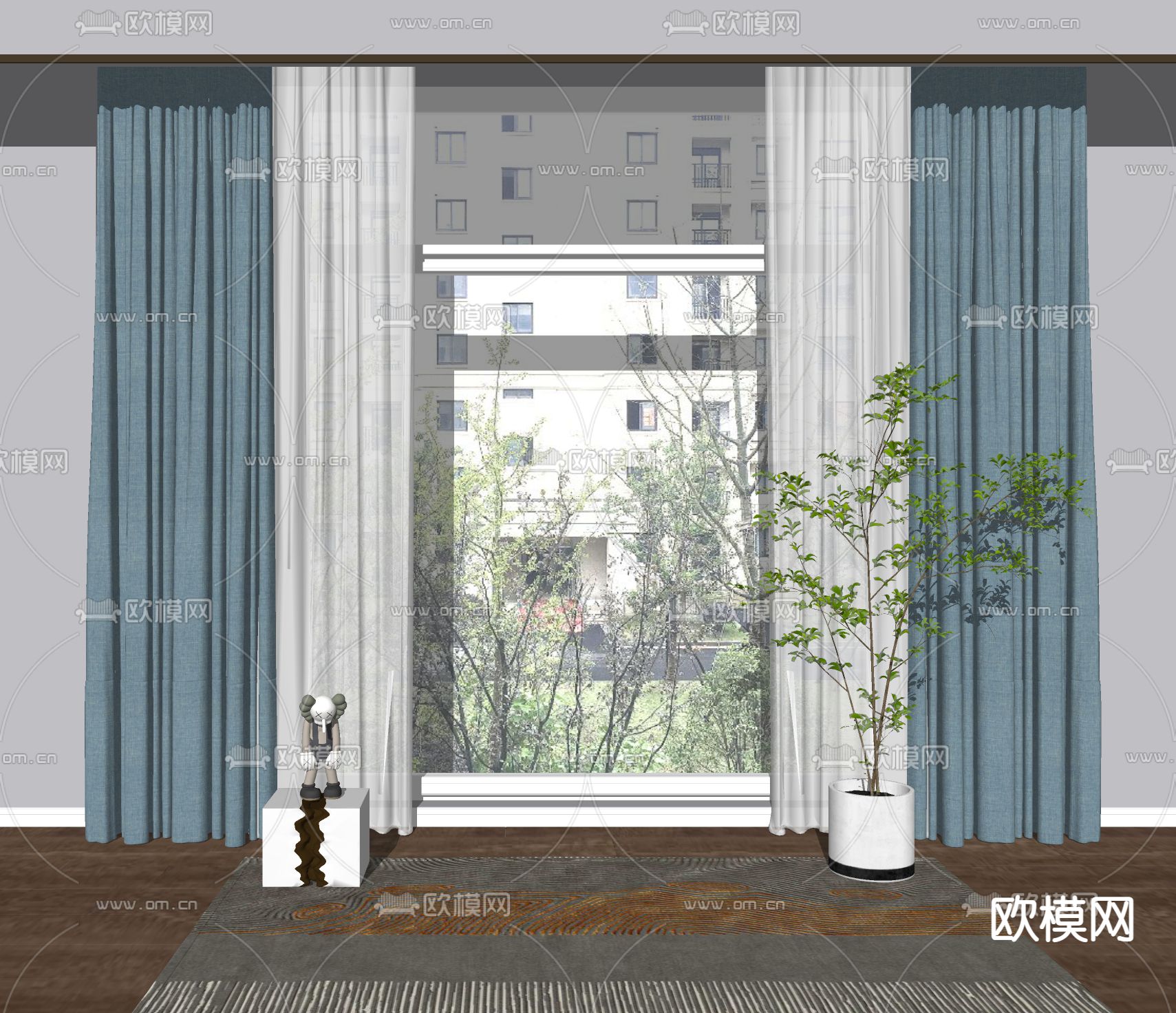 现代布艺窗帘su模型下载（渲染图2）