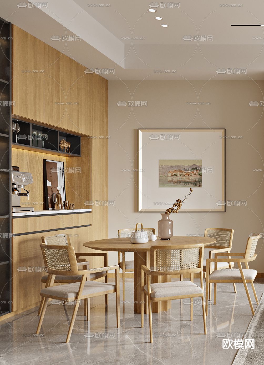 日式客厅餐厅3d模型下载（渲染图3）