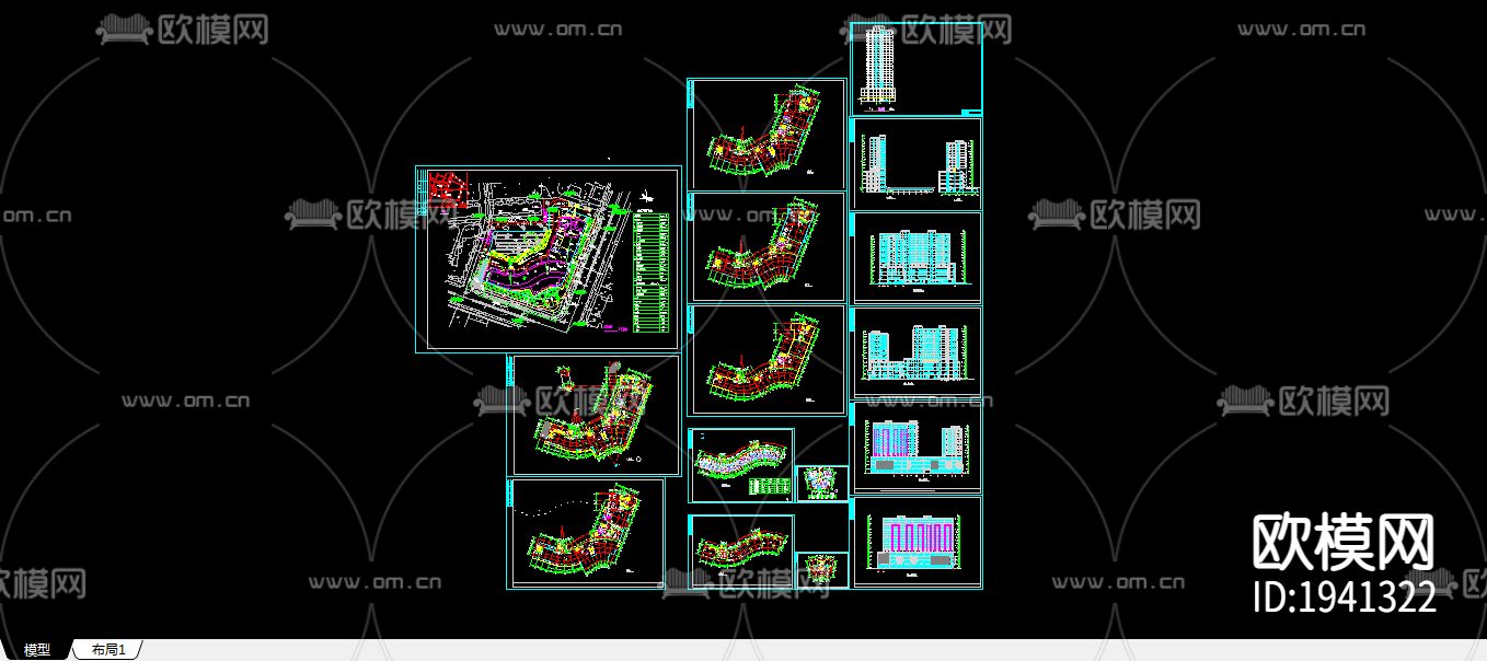 高层商业住宅楼CAD施工图下载（渲染图1）