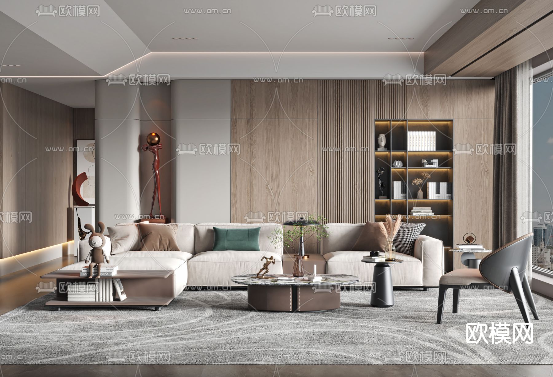现代布艺转角沙发3d模型下载_ID11788515_3dmax免费模型-欧模网
