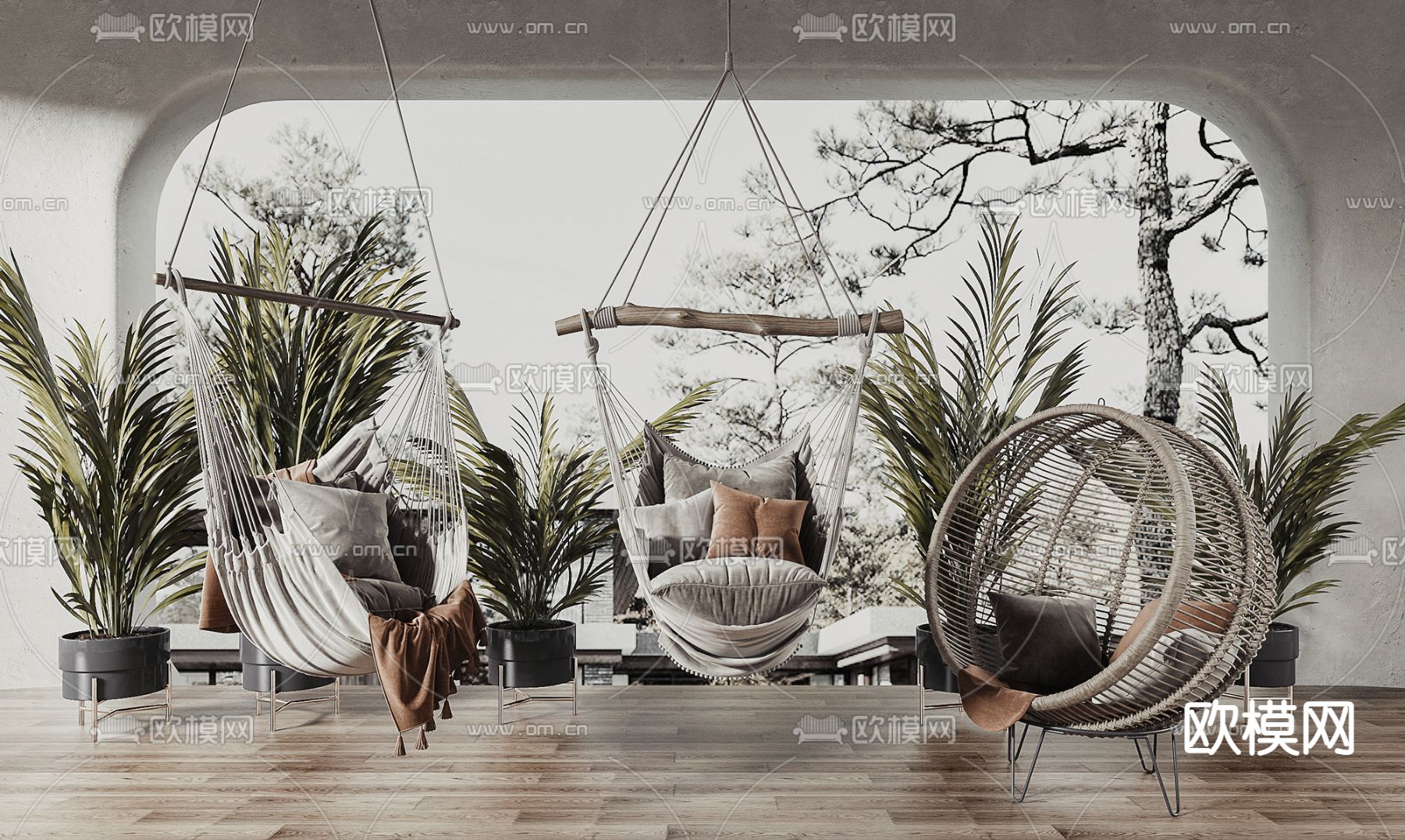 侘寂布艺吊椅3d模型下载