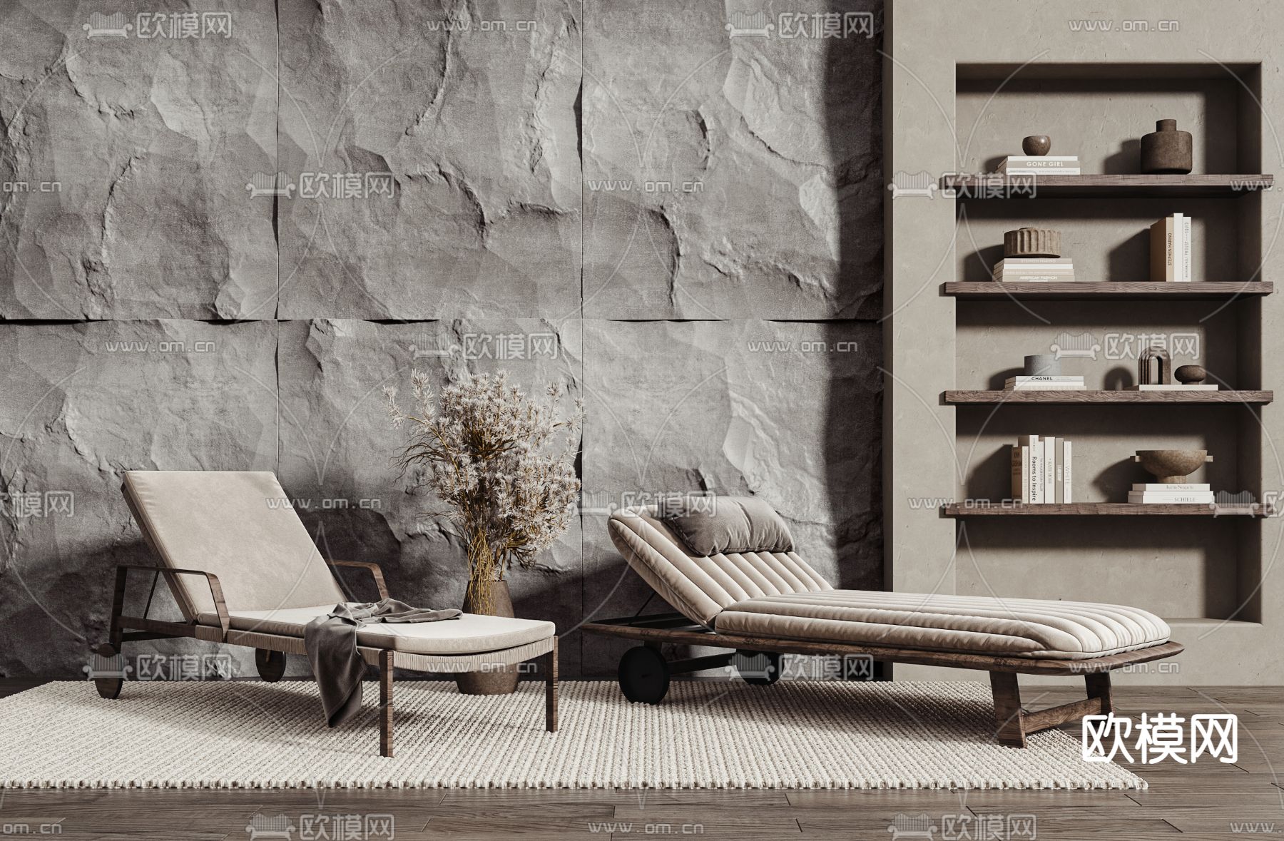侘寂布艺休闲躺椅3d模型下载