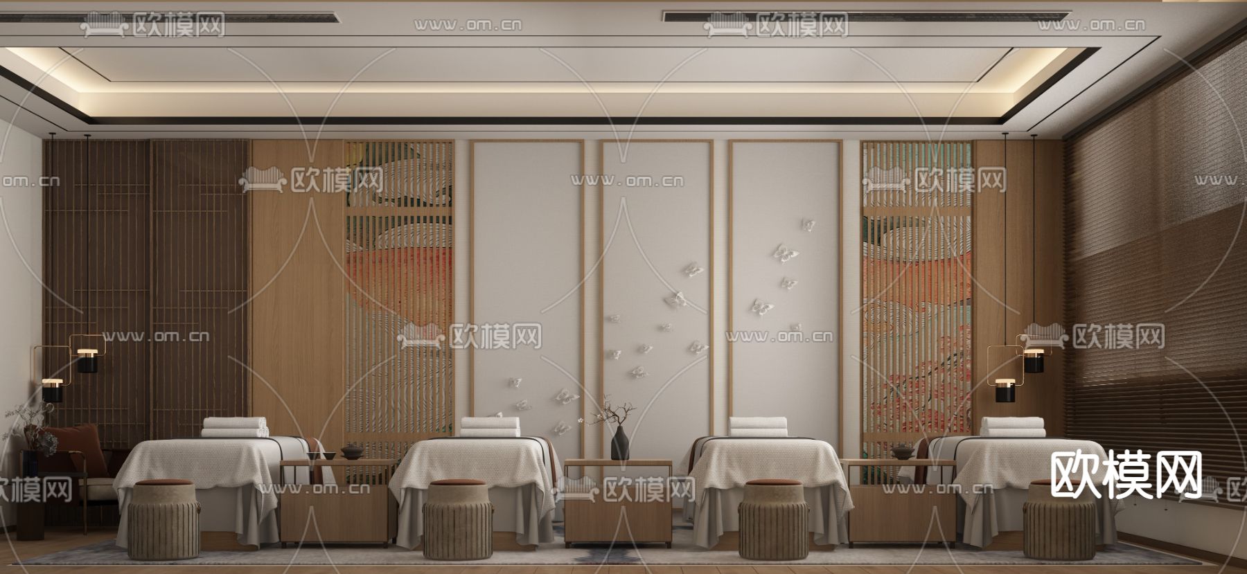 新中式采耳房间免费3d模型下载（渲染图1）