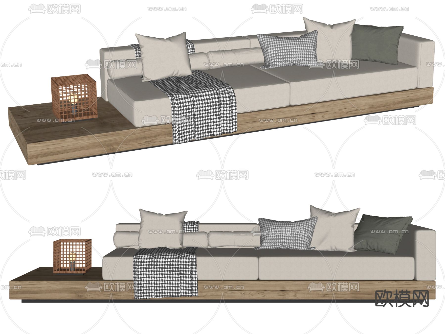 侘寂布艺多人沙发su模型下载（渲染图2）