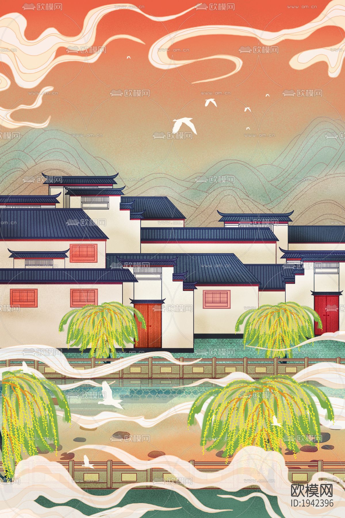 古风国潮城市地标建筑海报下载