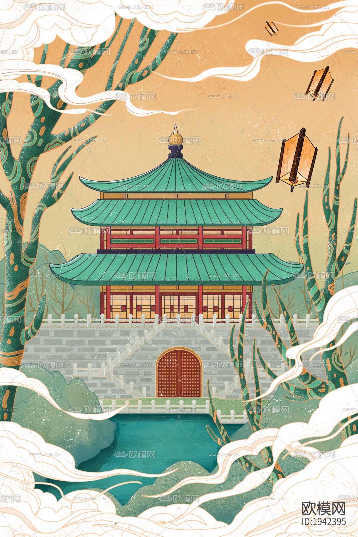 古风国潮城市地标建筑海报