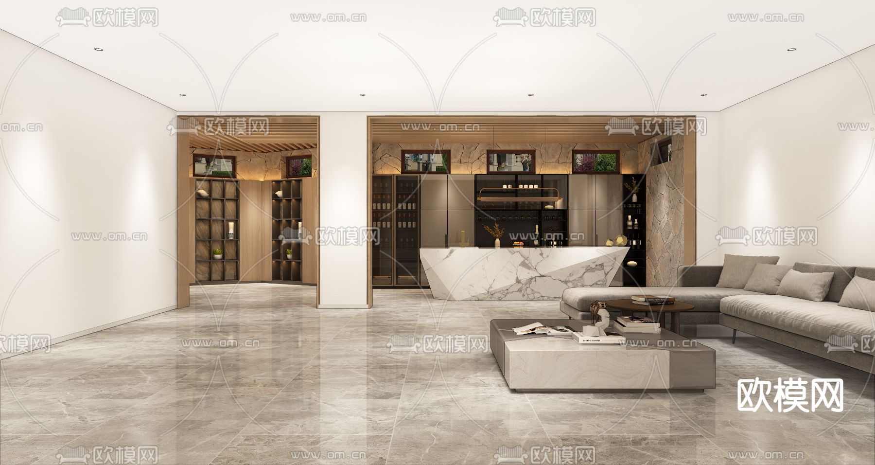 现代极简酒吧区免费3d模型下载（渲染图1）