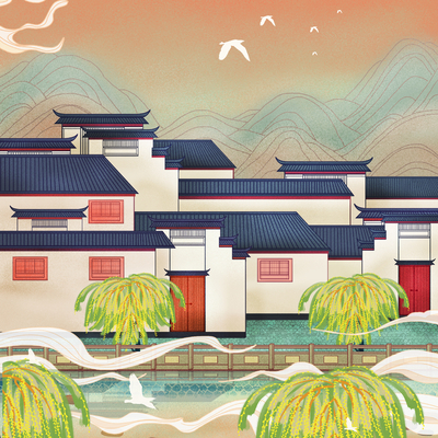  古风国潮城市地标建筑海报 