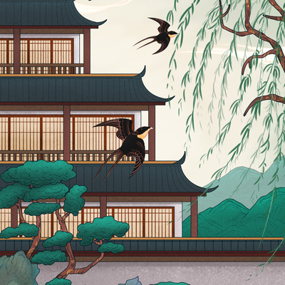  古风国潮城市地标建筑海报 