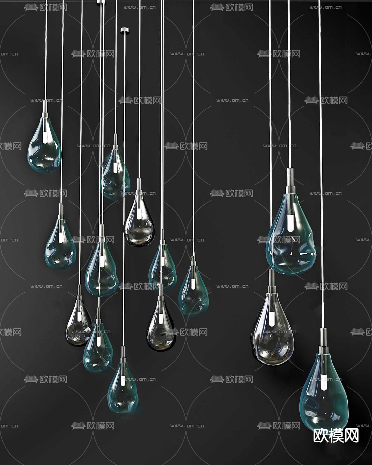 现代水滴装饰吊灯su模型下载（渲染图1）
