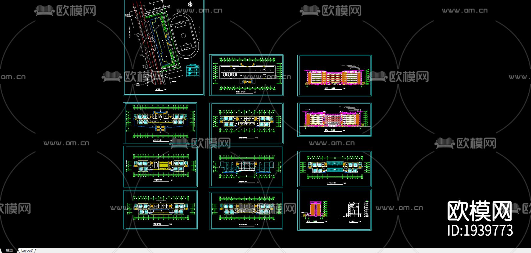 某中学教学楼CAD施工图下载（渲染图1）