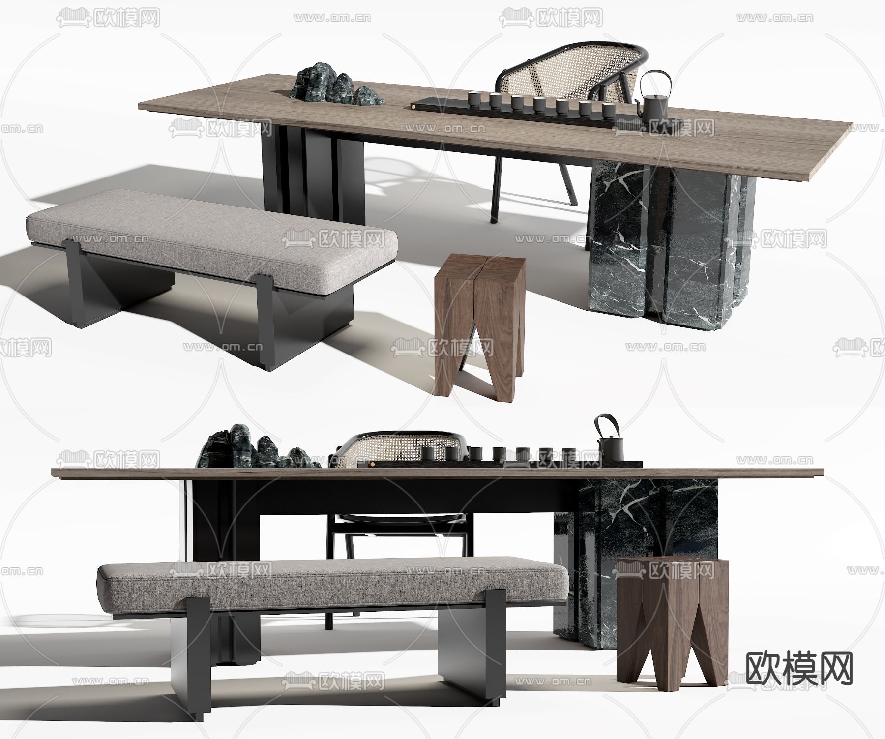 现代茶桌椅su模型下载（渲染图1）