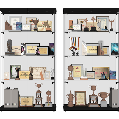  现代奖状奖杯荣誉证书su模型 