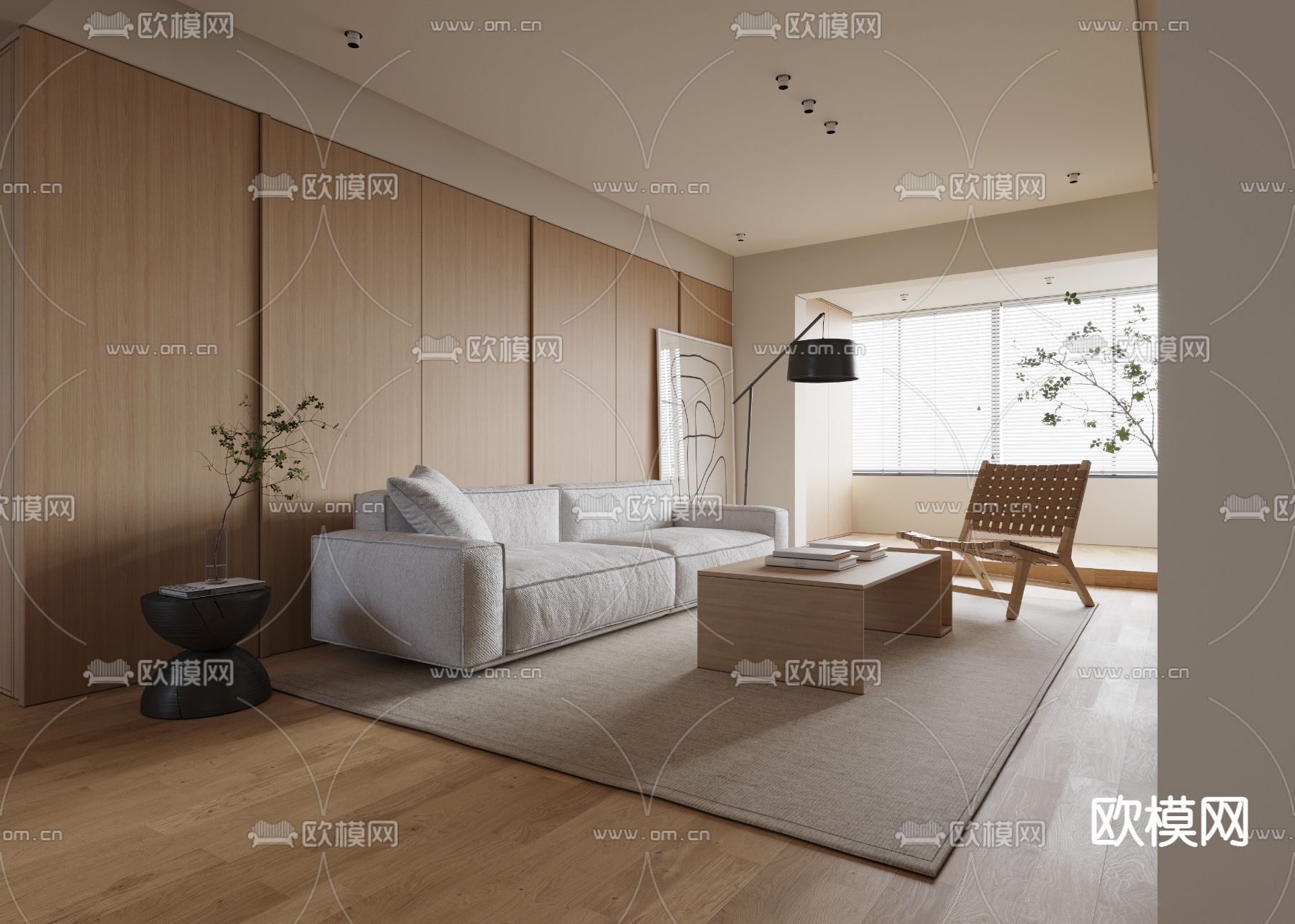 日式客厅餐厅3d模型下载（渲染图2）